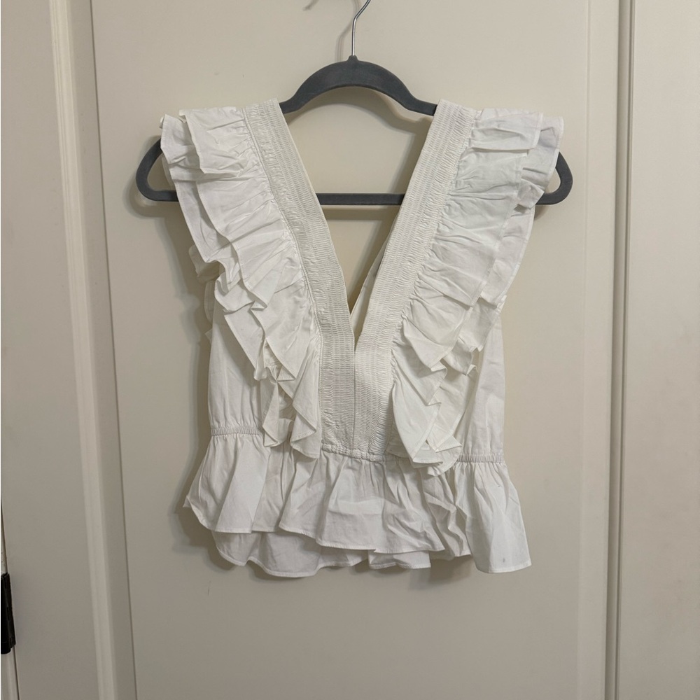 DO+BE White Ruffle V-Neck Top